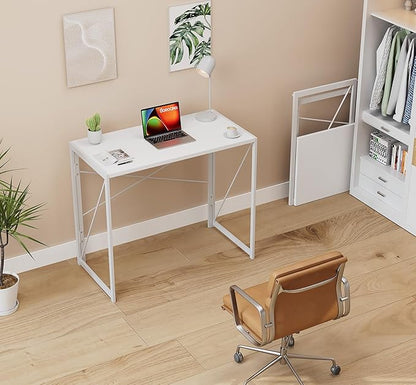 Coavas Small Folding Desk No Assembly Required Foldable Table, 31.5 inch Writing Computer Desk Space Saving Simple Home Office Desk, White