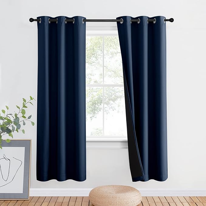 NICETOWN Room Warming Curtains, Full Shade Curtain Panel, Energy Smart & Noise Blocking Out Blackout Drape for Apartment Window, Thermal Insulated Guest Room Lined Window Dressing(Navy, 42 x 72 inch)