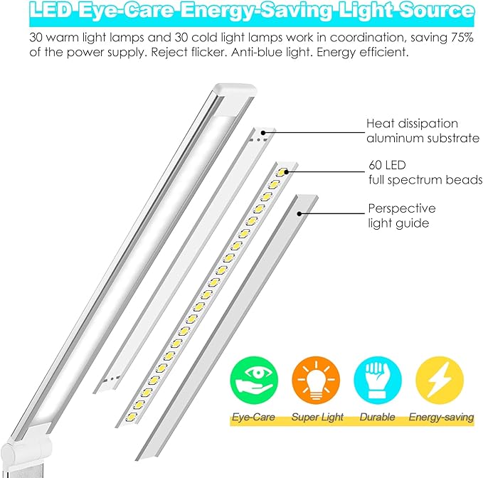 LED Desk Lamp with Wireless Charger, USB Charging Port, Desk Light with 10 Brightness, 5 Color Modes, Dimmable Eye Caring Reading Desk Lamps for Home Office, Touch Control, Auto Timer, White