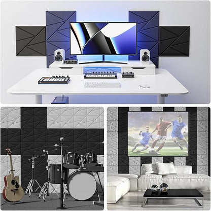 12 pack Acoustic Panels With Self-Adhesive, 12"X 12"X 0.4"Sound Proof Foam Panels, Sound Panels High Density, Soundproof Wall Panels for Home Studio Office-Blue