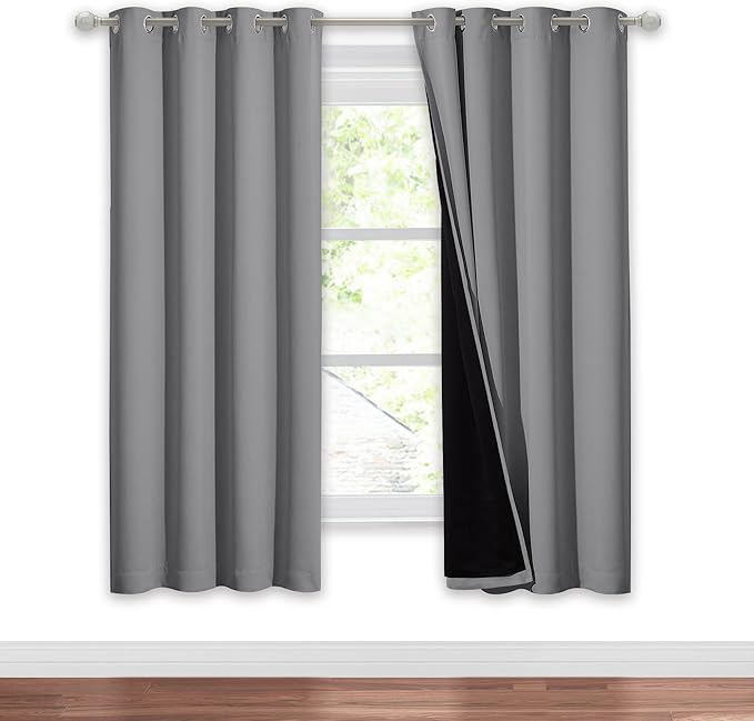 NICETOWN Silver Grey Full Shade Curtain Panel, Energy Smart & Noise Blocking Out Blackout Drape for Dining Room Window, Thermal Insulated Guest Room Lined Window Dressing(1 PC, 52 x 72 inch)