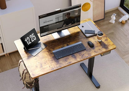 Electric Standing Desk, Adjustable Height Stand up Desk, 40x24 Inches Sit Stand Home Office Desk with Splice Board, Black Frame/Rustic Brown Top