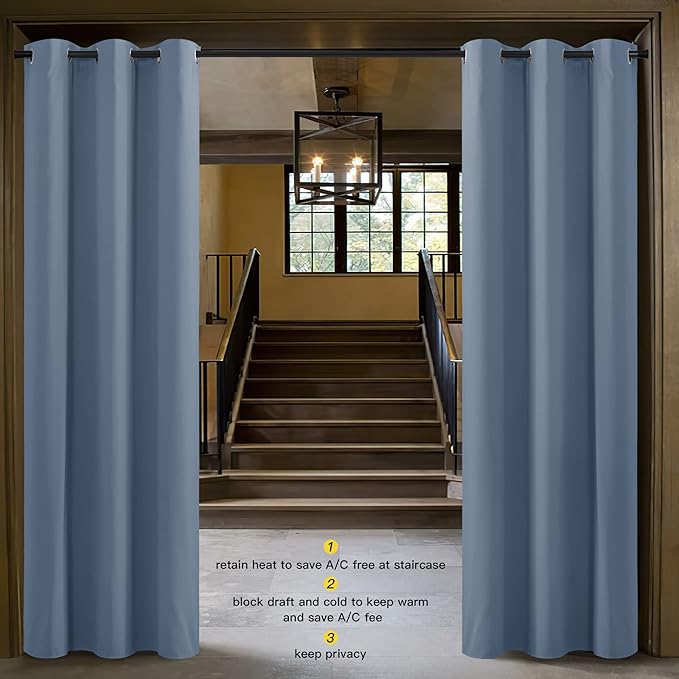 NICETOWN Stone Blue Door Curtain for Doorway Privacy, Curtains 84 Inch Length, Room Divider Curtain Cover, Blackout Temporary Insulated Closet Curtain for Bedroom Closet (1 Panel, 5ft Wide)