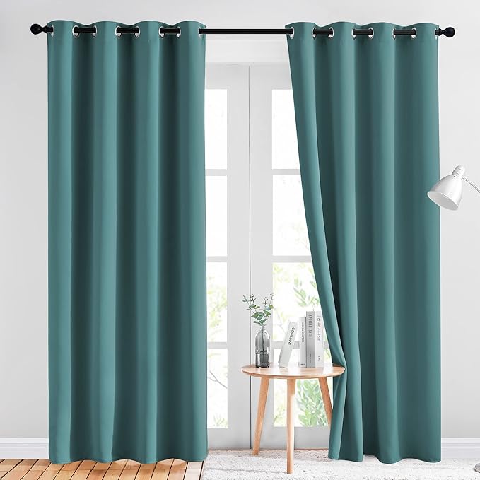 NICETOWN Insulated Curtains Blackout Draperies - Triple Weave Microfiber Home Thermal Insulated Solid Ring Top Blackout Curtains/Panels for Bedroom(Sea Teal, Set of 2, 52 x 84 Inch)