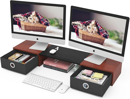 WESTREE Dual Monitor Stand Riser with Two Drawers, Extra Large Storage Monitor Stand for 2 Monitors, Desktop Oraganizer Stand for Computer,Laptop,Screen,Printer,TV