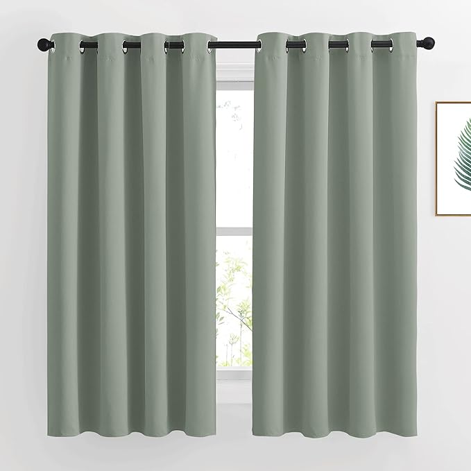 NICETOWN Blackout Sage Green Curtains & Drapes for Bedroom - Grommet Top Thermal Insulated Room Darkening Light/Sound Blocking Privacy Drapes for Living Room, 2 Panels, W52 x L63