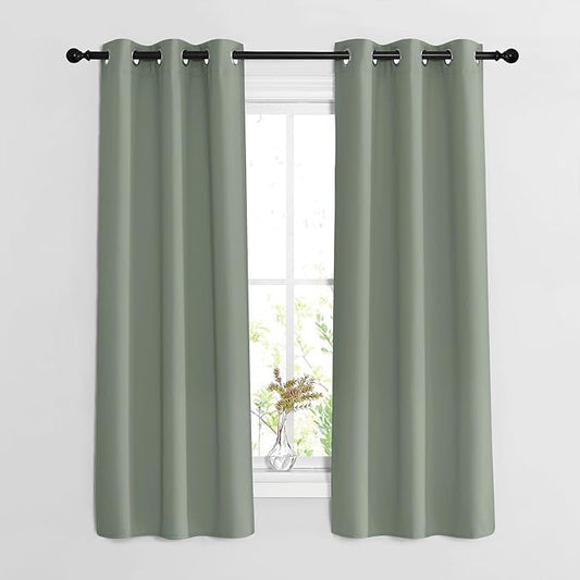 NICETOWN Sage Green Blackout Curtains & Drapes for Bedroom - Window Treatment Energy Saving Thermal Insulated Room Darkening Grommet Drapes for Living Room (2 Panels, W37 x L63)