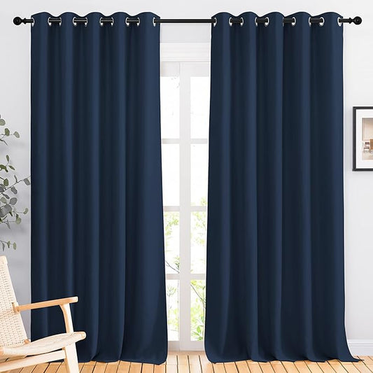 NICETOWN Blackout Curtain Panels 90 - Window Treatment Energy Saving Thermal Insulated Solid Grommet Blackout Drapes for Living Room (Navy, 1 Pair, 66 by 90-Inch)