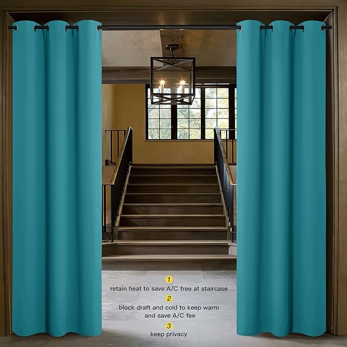 NICETOWN Sound Reducing Room Divider Curtain Screen Partition, Function Thermal Blackout Patio Door Curtain Panel, Sliding Door Insulated Curtain, Peacock Blue, 5ft Wide x 11ft Long