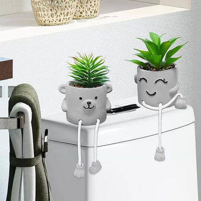 Zerzsy Faux Succulents in Cement Pots with Hanging Leg, Potted Mini Fake Plants for Office Desk Decor, Artificial Succulent Plants Indoor Decorations - Set of 2