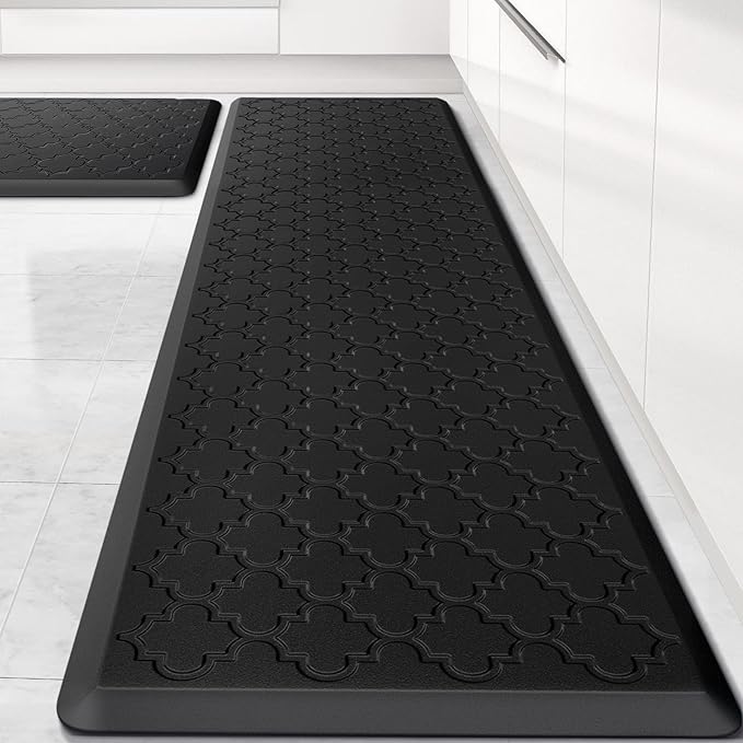 Kitchen Mat [2 PCS] Cushioned Anti-Fatigue Floor Mat, Waterproof Non-Skid Kitchen Mats and Rugs, Ergonomic Comfort Foam Kitchen Rugs, Standing Mat for Floor,Office, Sink(Black,17.3"x28"+17.3"x60")