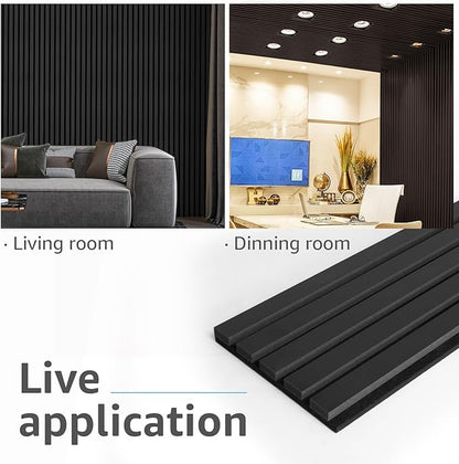 Art3d 4pcs-107 x 8in Slat Acoustic Panel for Wall and Ceiling, 3D Fluted Sound Absorbing Panel with Wood Finish, Black