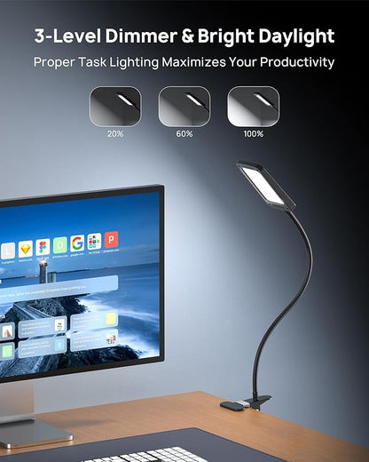 TROND LED Desk Lamp with Clamp, 1000LM Super Bright 3-Level Dimmable Desk Light 6000K Daylight, Extra-Long Flexible Gooseneck Clip on Light, Eye-Care Clamp Lamp for Painting, Workbench,Reading, Sewing