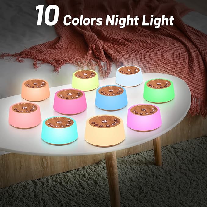 Color Noise Sound Machines with 10 Colors Night Light 25 Soothing Sounds and Sleep White Noise Machine 32 Volume Levels 5 Timers Adjustable Brightness Memory Function for Adult Kid Baby