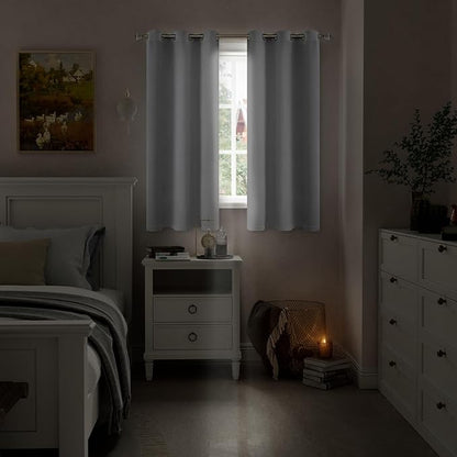 Light Grey Blackout Curtains for Bedroom 63 Inch Length 2 Panels, Thermal Insulated 100% Black-Out Light Blocking Soundproof Grommet Room Darkening Thick Window Curtains, Each 42 Inch Wide