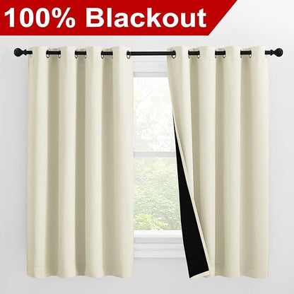 NICETOWN Warm Curtains for Winter, Bedroom Full Blackout Curtain Panels, Great Job for Blocking Light, Complete Blackout Draperies with Black Liner for Night Shift (Beige, Set of 2, 55 by 57-inch)