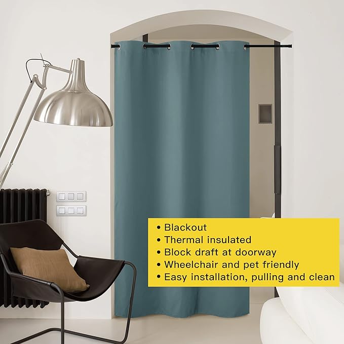 NICETOWN Door Screen Cover for Air Conditioner Room, Insulated Faux Accordion Door, Privacy Draft Keep Heat Out Bedroom Kitchen Drape for Doorway (Greyish Blue, 1 Panel, 5ft Wide x 10ft Long)