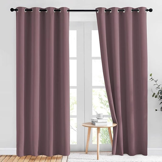 NICETOWN Living Room Curtains 84 inch Long - Grommet Blackout Thermal Insulated Room Darkening Sound Blocking Window Treatments for Children Room/Bedroom, 2 Panels, Dry Rose, W52 x L84