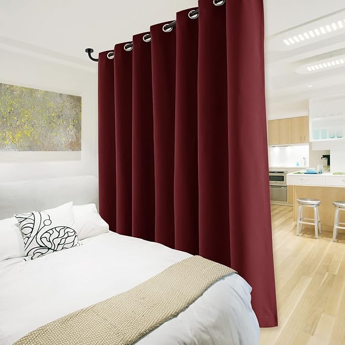 NICETOWN Thermal Insulated 100% Blackout Drape, Noise Reducing Performance Slider Curtain Panel with Black Lining, Full Light Blocking Patio Door Drapery (Burgundy Red, 1 PC, 100 inches x 84 inches)