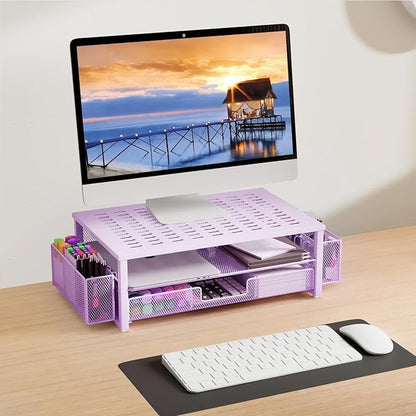 gianotter Monitor Stand with Drawer and Pen Holder, Desk Organizers and Accessories, 2-Tier Monitor Riser, Ideal for Office Supplies Desk Accessories(Purple)