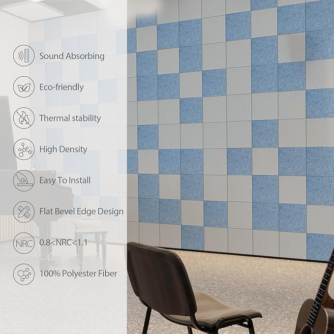 12 Pack Acoustic Panels Self Adhesive Sound Proof Foam, High Density Sound Acoustic Panel, 12X12X0.4 Inch Square Panels in Home, Office, Reccording Room, Studio,and more(Blue Gray)