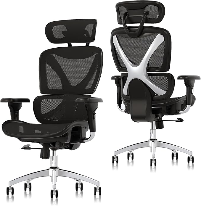 GABRYLLY Ergonomic Mesh Office Chair, Big and Tall Chair 300LBS with Wide Seat, Adjustable 3D Armrest, Headrest, 3-Level Tilt Back, High Back Gaming Chair with Sturdy Steel Base, PU Wheel, Black