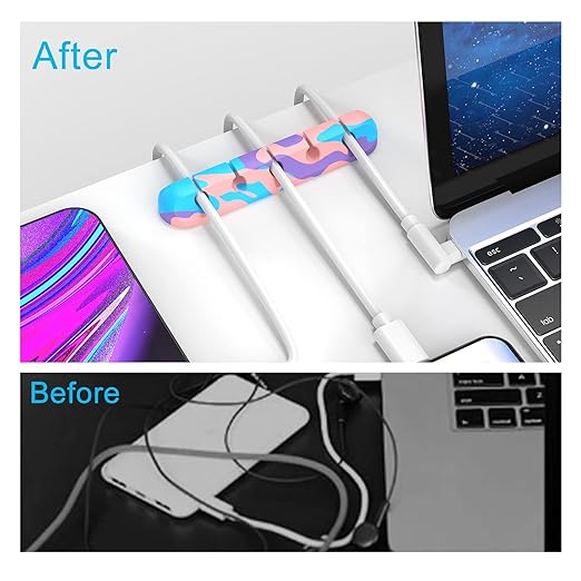 Cable Organizer, Cord Organizer Cable Management, Cable Clips USB Cable Holder Wire Organizer Cord Clips,(5, 3 Slots Colourful)