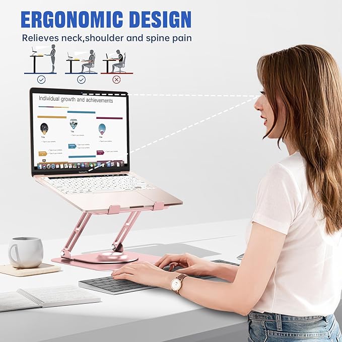 Laptop Stand for Desk, Adjustable Computer Stand with 360° Rotating Base, Ergonomic Laptop Riser for Collaborative Work, Foldable & Portable Laptop Stand, fits for All 10-16" Laptops