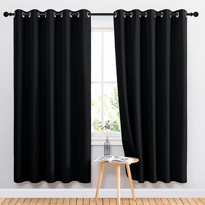 NICETOWN Blackout Curtain Panels 72 inches - Light Reducing Thermal Insulated Solid Grommet Blackout Curtains/Panels/Drapes for Living Room (Set of 2, 66 inches by 72 Inch, Black)