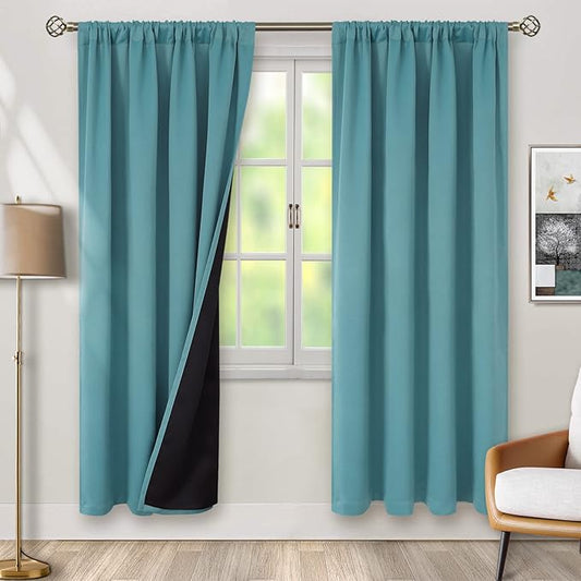 BGment 100% Blackout Curtains 84 Inches Long 2 Panels for Bedroom with Thermal Insulated Black Liner, Double Layer Room Darkening Curtains with Rod Pocket, Sea Teal, 42 x 84 Inch