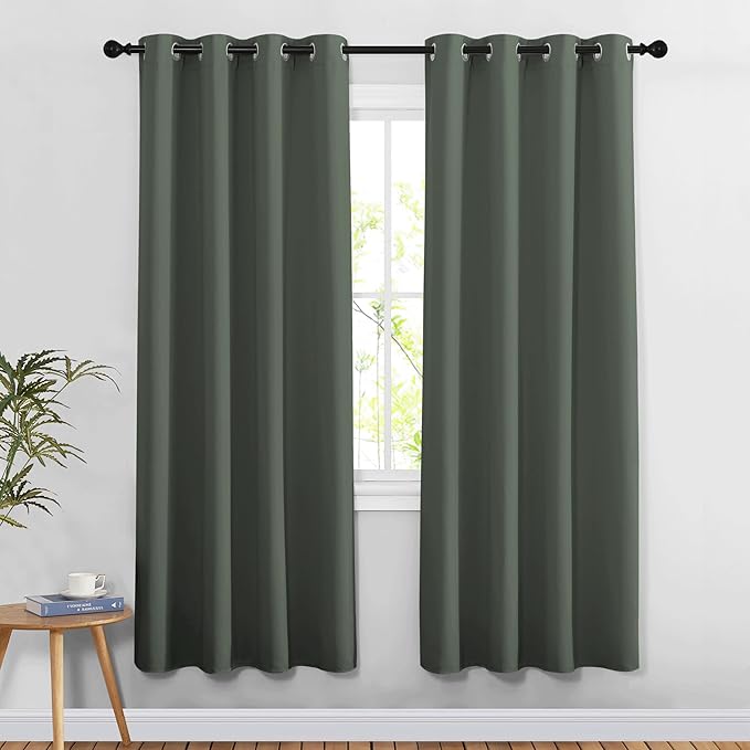 NICETOWN Blackout 78 inch Curtains for Doorway 2 Panels, Grommet Light Reducing Thermal Insulated Privacy Door Curtains Window Treatments for Bedroom, Dark Mallard, W52 x L78