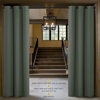 NICETOWN Temporary Portable Blackout Curtains for Sidelight Door, Insulating Privacy Soundproof Bifold Doors for Sliding Closet Doorway Entrance Hallway (1 Piece, 5ft Wide x 8ft Long, Dark Mallard)