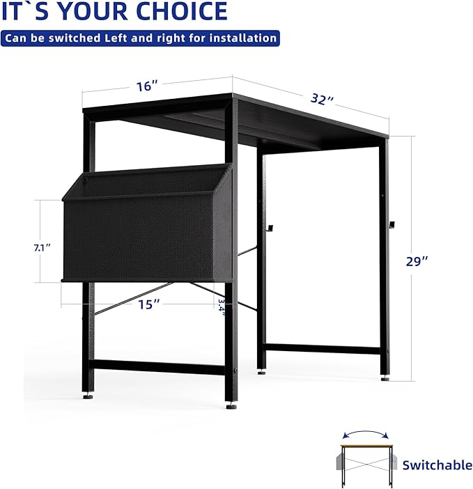 Pamray 32 Inch Computer Desk for Small Spaces with Storage Bag, Home Office Work Desk with Headphone Hook, Small Office Desk Study Writing Table