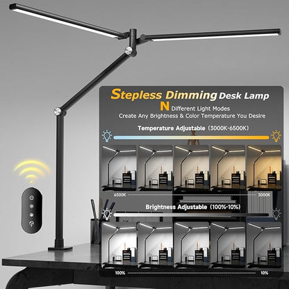 LED Desk Lamp for Home Office, Eye Caring Architect Desk Light with Remote, Dual Screen Computer Monitor Light with Stepless Dimming, Stepless Color Temp, Memory Function for Study, Workbench