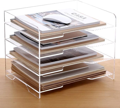 SANRUI Acrylic Paper Organizer Letter Tray for Desk, 4 Tier Enlarged File Sorter,Clear File Holder Desktop Shelf Document Storage for School Office Home