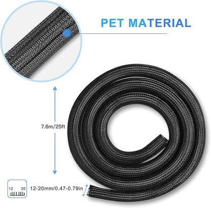 AGPTEK Cable Sleeve Cover, 25ft - 4/5 inch Cord Management Wire Organizer Under Desk, Home Office Computer Wire Cover Hider Cord Protector, Protect Cables from Pet Cat Dog Chewing, Black