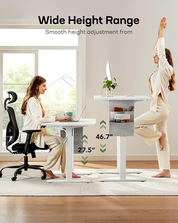 Marsail Standing Desk,Home Office Adjustable Heights Desk,Stand Up Desk,63x24 Inches Desktop Sit Stand Gaming Computer Desk for Study,Writing with 4 Memory Presets,Headphone Hook,Cable Organizer,White