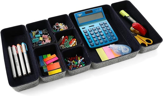 Welaxy desk drawer organizers bin trays dividers small shallow felt storage box sturdy office suppliers closet cabinet makeup crafts pens 8-piece (Navy)