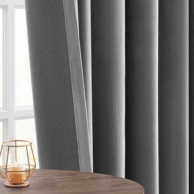 Topfinel Gray Velvet Blackout Curtains 84 Inches Long, Light Grey Room Darkening Thermal Insulated Soundproof Modern Heavy Thick Suede Back Tab Winter Drapes for Living Room Bedroom 2 Panels