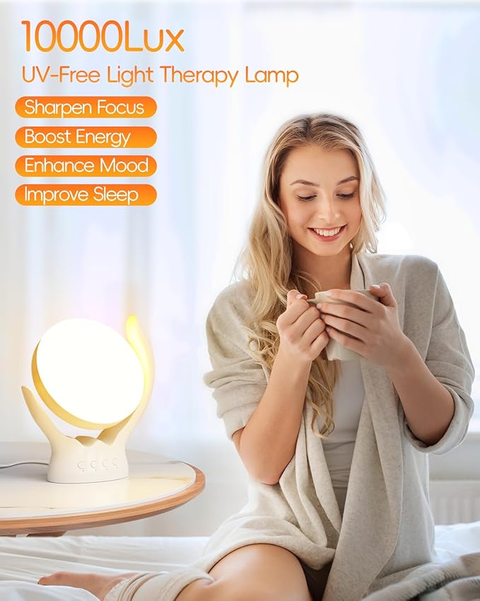 HIBOITEC Light Therapy Lamp, UV-Free 10000 Lux Therapy Light, Rotatable Sunlight Lamp with 3 Color Temperature & 5 Adjustable Brightness Levels & Timer & Memory Function, Home/Office/Decoration