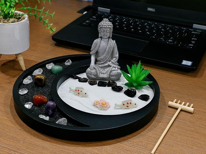 BangBangDa Meditation Buddha Zen Garden - Japanese Zen Garden Kit for Desk Tabletop Rock Sand Zen Garden Shine Altar Zen Decor for Man Woman Father Mother