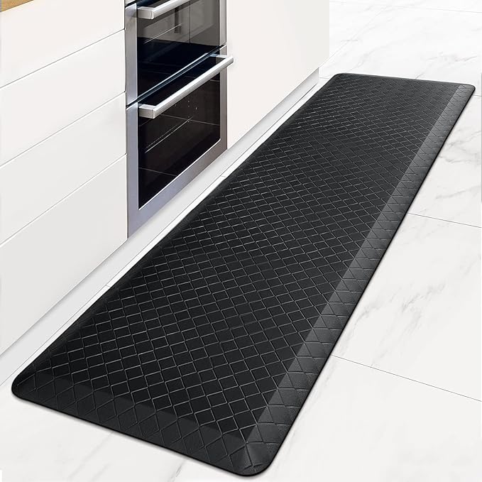 HappyTrends Kitchen Floor Mat - 4/5 Inch Thick Anti-Fatigue Kitchen Rug,Waterproof Non-Slip Kitchen Mats and Rugs Heavy Duty Ergonomic Comfort Rug for Kitchen,Office,Sink,Laundry,(22"x72", Black)