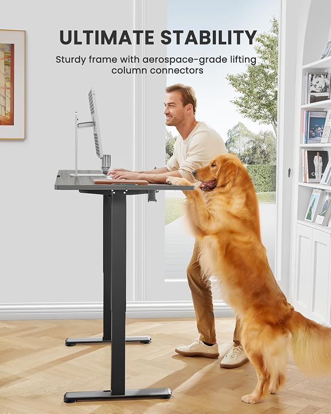 ErGear Small Height Adjustable Electric Standing Desk, 40 x 24 Inches Sit Stand up Desk, Memory Computer Home Office Desk with Two-Piece Desktop (Grey)