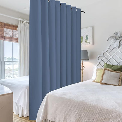 RYB HOME Privacy Room Divider Curtains Blackout Thermal Insulating Soundproof Partitions for Restroom Dorm Apartment Separator Backdrop Home Office, 1 Panel, Stone Blue, W 180 x L 96 inches