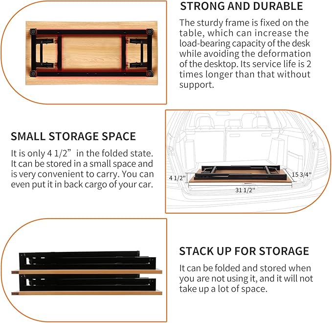 Need Folding Desk Small Desk 31 1/2" No Assembly Foldable Computer Desk for Small Space/Home Office/Dormitory,Teak&Black Frame