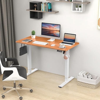 Electric Standing Desk, 43.3" x 23.6" Height Adjustable Sit Stand Desk with Splice Board for Home Office, Computer Desk Memory Preset (White Frame, Cherry Desktop)