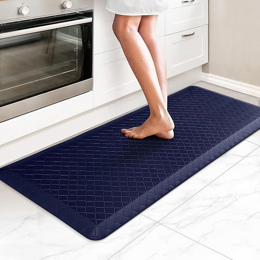 HappyTrends Kitchen Floor Mat - 4/5 Inch Thick Anti-Fatigue Kitchen Rug,Waterproof Non-Slip Kitchen Mats and Rugs Heavy Duty Ergonomic Comfort Rug for Kitchen,Office,Sink,Laundry,(22"x54", Blue)