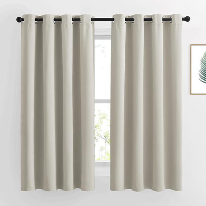 NICETOWN Natural Blackout Curtains 63 inch Long - Grommet Window Treatment Thermal Insulated Solid Room Darkening Sound Dampening Drapes for Living Room, 2 Panels, W52 x L63