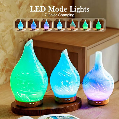 Porseme 100ml Essential Oil Diffuser Glass Color Changing Aroma Air Diffusers Aromatherapy Ultrasonic Cool Mist Humidifier 4 Running Hours Waterless Auto-Off for Sleeping Yoga Office Spa (Blue Wave)