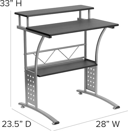 Flash Furniture Clifton Modern Office Computer Desk with Top and Bottom Storage Shelves, Small Computer Desk for Home Office, 28"W, Black